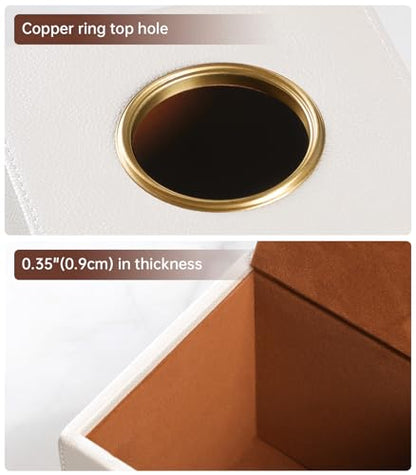 Square Tissue Box Cover with Magnetic Closure, Beige | Luxury PU Leather Tissue Holder with Gold Tone Metal Opening, Fits All Standard Cube Tissue Boxes - color: Beige