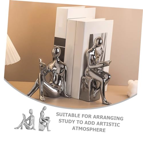 Cabilock Reading Statue Bookends Ceramic Decorative Books Desktop Figurine for Tabletop Bookshelf Decoration