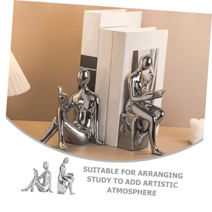 Cabilock Reading Statue Bookends Ceramic Decorative Books Desktop Figurine for Tabletop Bookshelf Decoration