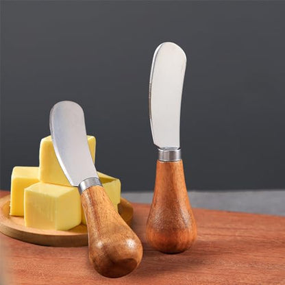8Pcs Cheese Spreader Knives, Mini Butter Knife Spreader with Wooden Handle, Stainless Steel Cheese Knife Set for Charcuterie Board, Sandwich, Appetizers, Cocktail Spreading Knife (1)