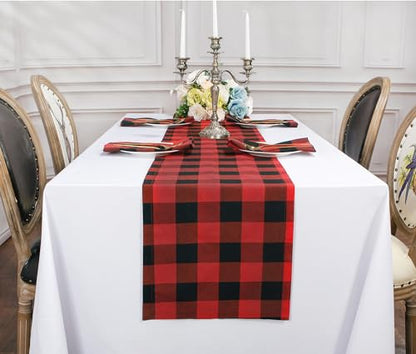 Buffalo Plaid Cotton Blend Table Runner, Classic Farmhouse Checkered Table Runner, 14x72-Red and Black - color: Red and Black, size: 14*72inch