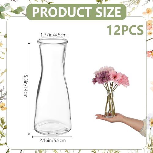 12 Set Glass Bud Vases for Centerpieces Small Clear Flower Vase Modern Decorative Vases Mini Clear Bud Vases Mini Decorative Bulk Vase for Bridal Shower Wedding Birthday Party Dining Table Decor