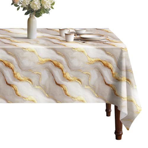 Gold Marble Vinyl Tablecloth with Flannel Backing for Rectangle Tables | Waterproof, Stain Resistant, Wrinkle Free Vinyl Tablecloth with Easy Wipeable Surface for Kitchen Dining and Party Use - color: Gold Marble, size: 84" x 60" (Rectangular)