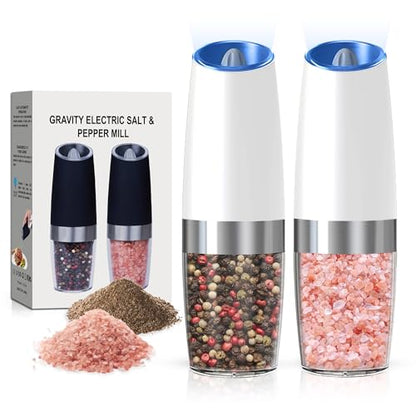 Battery Operated Salt And Pepper Grinder Set 2 Pack (White) | Gravity-Activated Automatic Grinder With Led Light & Adjustable Coarseness, Each Uses 6 Aaa Batteries,Kitchen Daily Seasoning - color: Battery/2pcs/White