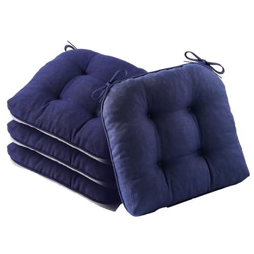 Battilo Seat Cushions for Kitchen Chairs, 4 Pack, 15.5"x15.5"x4", Navy Blue | Chair Cushions for Dining Chairs with Non-Slip Backing, Indoor/Outdoor Waterproof Chair Seat Pads with Ties - color: Navy, size: 4 Count(Pack of 1)