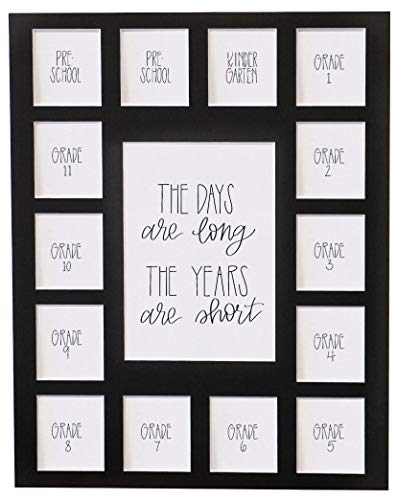 All Things For Mom School Days Picture Mat with Multiple Openings - School Years Photo Collage - No Frame - 2 Pre-School & Kindergarten to (15 Photos, 2PreK - 12th, Black Mat) - color: Black Mat - NO FRAME, size: 15 Photos, 2 Pre School - 12th