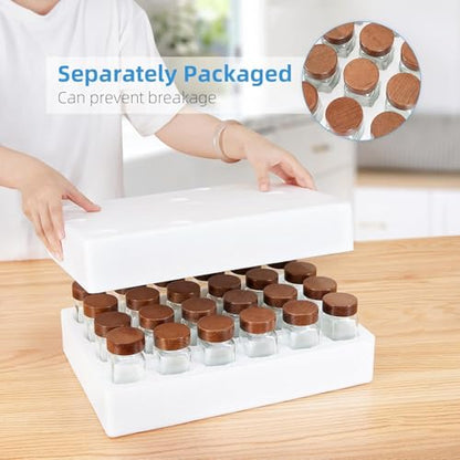Glass Spice Containers for Kitchen: 14P 4oz Dishwasher Safe Jars | Durable Glass Jars for Cooking Enthusiasts- Airtight Acacia lid 500X Open-Close no Loose - Gift/Daily Use for Housewives