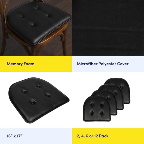 Sweet Home Collection Chair Cushion Memory Foam Pads Tufted Slip Non Skid Rubber Back U-Shaped 17" x 16" Seat Cover, 2 Count (Pack of 1), Faux Leather Black - color: Faux Leather Black, size: 2 Pack, style: Foam Pads