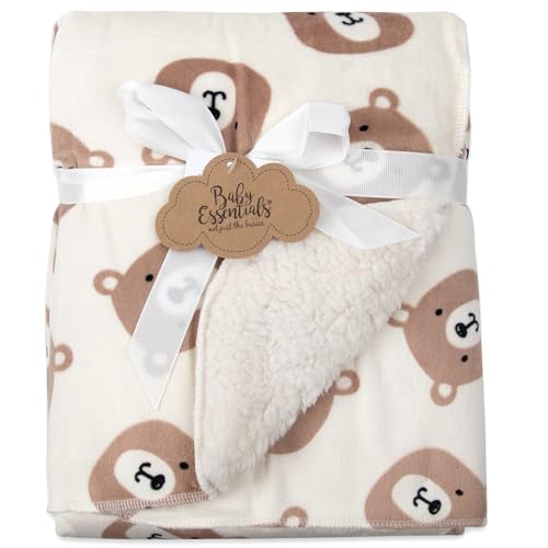 Baby Essentials Sherpa Fleece Baby Blanket 35x30 – Super Soft, Warm Reversible Baby Blankets for Newborns, Infants, Toddlers, and Nursery - color: Brown Bears