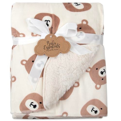 Baby Essentials Sherpa Fleece Baby Blanket 35x30 – Super Soft, Warm Reversible Baby Blankets for Newborns, Infants, Toddlers, and Nursery - color: Brown Bears