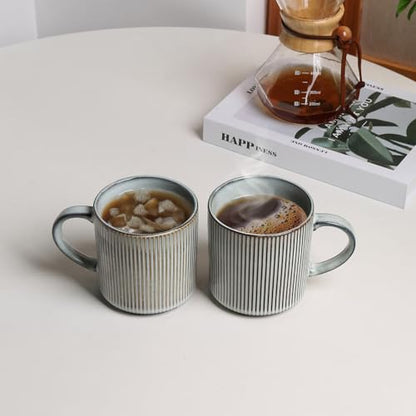 MONITO Coffee Mugs Set of 6, 16 oz Ceramic Coffee Cups with Large Handles | Stoneware Mugs Set Suitable for Lattes, Hot tea, Cappuccinos, Mochas and Cocoa, Microwave & Dishwasher Safe, Smoky Blue - color: Smoky Blue, size: 6PCS