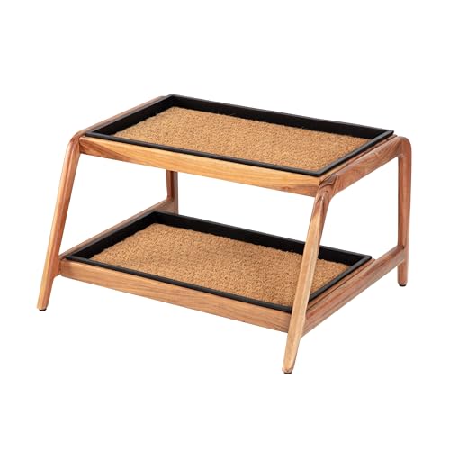 Anji Mountain Heavy Duty Waterproof Wooden Shoe Storage Mat Organizer/Boot Storage Tray Multi Use for Entryway with Coir, Tan Insert, 2 Tier, Fits 4 Pair (26.5" Wide) - color: Tan, size: 2 Tier, Fits 4 Pair