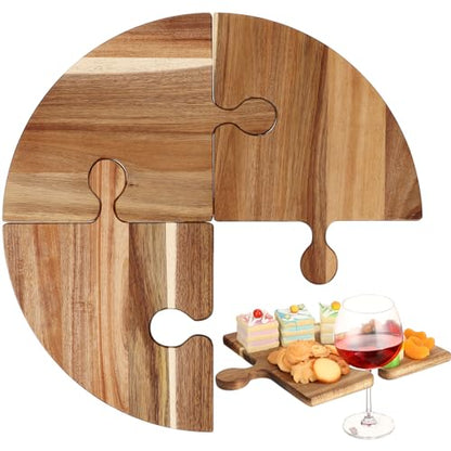 4 Pcs Wood Charcuterie Boards, Snack Appetizer Tray with Handle | Acacia Wood Cutting Board for Party,Puzzle Design Splits into 4 Boards, Charcuterie Serving Platter for Meat Fruit Vegetables