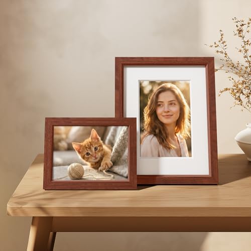Vittanly Solid Wood 8x10 Picture Frames Set of 4, Brown | 5x7 Picture Frame with Mat, Gallery Wall Frame Set, 8 x 10 Frame for Wall & Tabletop Display, Family, Pet, Christmas - color: Brown, size: 8x10