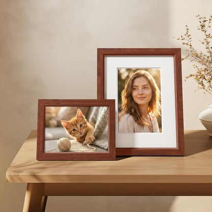 Vittanly Solid Wood 8x10 Picture Frames Set of 4, Brown | 5x7 Picture Frame with Mat, Gallery Wall Frame Set, 8 x 10 Frame for Wall & Tabletop Display, Family, Pet, Christmas - color: Brown, size: 8x10
