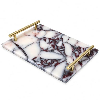 Calacatta Viola Marble Bathroom Tray with Gold Handles, Natural Stone Vanity Organizer for Towels and Essentials (with Handle 30x20cm) - color: With Handle 30x20cm