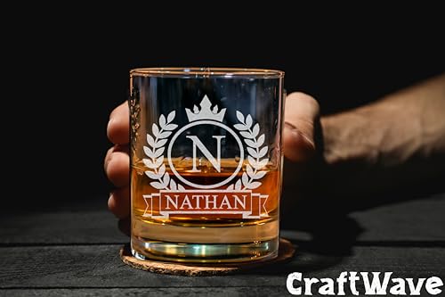 Personalized Whiskey Glass for Men, Custom Engraved Name & Initial Rocks Glasses, 11oz, Barware for Men, Father’s Day Gifts - color: Whiskey Personalized Name Monogram