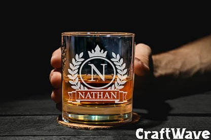 Personalized Whiskey Glass for Men, Custom Engraved Name & Initial Rocks Glasses, 11oz, Barware for Men, Father’s Day Gifts - color: Whiskey Personalized Name Monogram