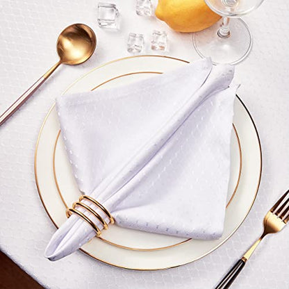 White Jacquard 17x17 Square Polyester Cloth Napkins Set of 8 | Waterproof, Stain Resistant, Shrink Proof, Washable, fabric, Outdoor, Dining, Wedding, Kitchen, Party, Banquet, Reusable - color: White
