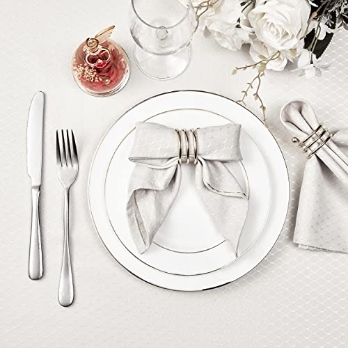 Ivory Jacquard 17x17 Square Polyester Cloth Napkins Set of 8 | Waterproof, Stain Resistant, Shrink Proof, Washable, fabric, Outdoor, Dining, Wedding, Kitchen, Party, Banquet, Reusable - color: Ivory