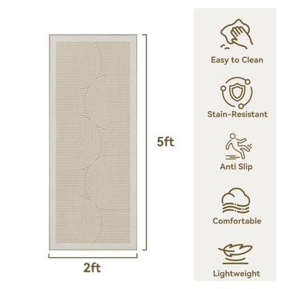 Hallway Kitchen Runner Rug Non-Slip Low Pile Washable Rug Beige 2x5ft | Soft Entryr Mat Carpet TPR Backing , Thin Profile, Abstract Pattern for Bedroom, Bathroom, Entryway Long Runners, Easy Clean - color: Beige, size: 2' x 5'