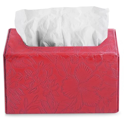 Hand Towels Box Cover,PU Leather Tissue Box Cover Holder Compatible with Kleenex Disposable Paper Hand Towels Suitable for Dining,Kitchen,Bathroom(1-Carved Dark Red) - color: 1-carved Dark Red2