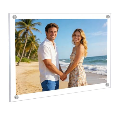 Kalami 4x6 Acrylic Picture Frame Wall Mount Self Adhesive | No Drill Floating Frameless Clear Photo Frame for Home Office School Pictures Display-Full Frame is 5.2x7.2 - size: 4 x 6 in