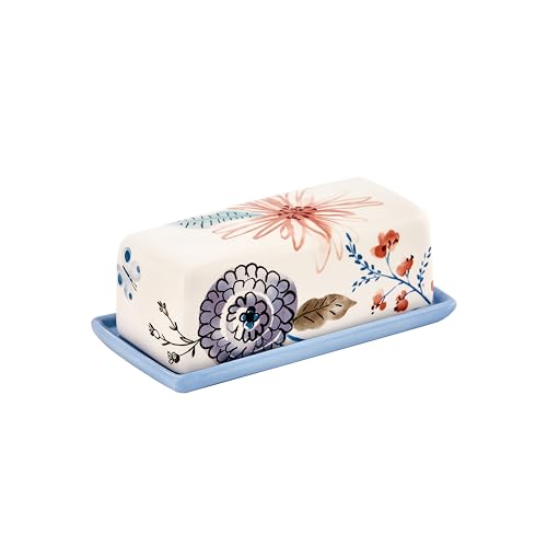 Bico Blossom Symphony Ceramic Butter Dish with Lid, Wide Butter Keeper for Counter, Kitchen Countertop, Microwave and Dishwasher Safe - color: Blossom Symphony