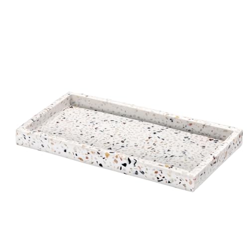 Luxspire Resin Bathroom Vanity Tray Countertop Organizer, Mini, Terrazzo | 8 x 4 inch, non-slip waterproof resin, easy wipe clean, fits bath kitchen vanity, holds jewelry toiletries soap - color: Terrazzo, size: Mini