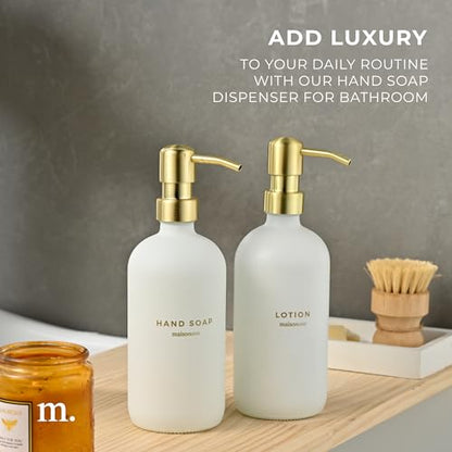 MaisoNovo Soap Dispenser 2-Piece Set | 16.9oz Clear Bottles with Gold Stainless Steel Pump Core - color: White/Gold