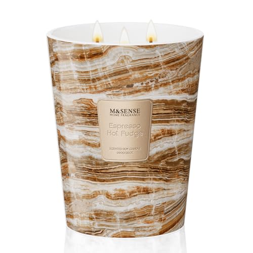 M&SENSE Extra Large Candle 35oz 150H Espresso Hot Fudge Scented Candle, 3 Wick Highly Scented Jar Candle, XL Candles Gift for Stress Relief, Meditation, Yoga - color: EspressoHotFudge, size: Large