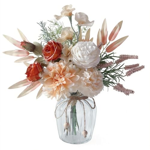Faux Flowers in Vase,Fake Flowers with Vase for Table Decor | Silk Artificial Flower Arrangement in Vase for Home Office Decor,Dining Table Centerpiece,Nightstand Decor(Orange) - color: Orange