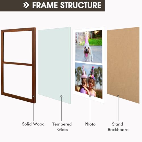 Golden State Art, 8x10 Double Picture Frame, Display Two 8x10 Photos(Brown) | Solid Wood - Real Glass For Wall Mounting (Brown, 1 Pack) - color: Brown, size: 2 Openings 8x10