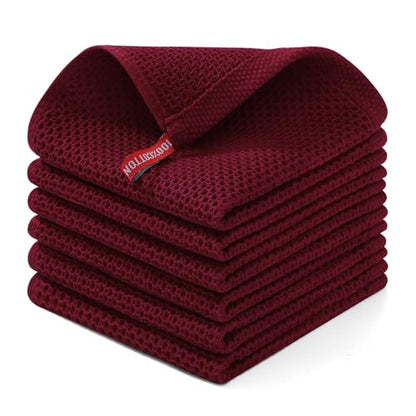 Homaxy 100% Cotton Waffle Weave Kitchen Dish Cloths 6-Pack, Burgundy | 12 x 12 Inches, Ultra Soft Absorbent Dish Towels, Quick Drying Dish Rags with Hanging Loop - color: Burgundy, size: 12 X 12 - 6 Pack