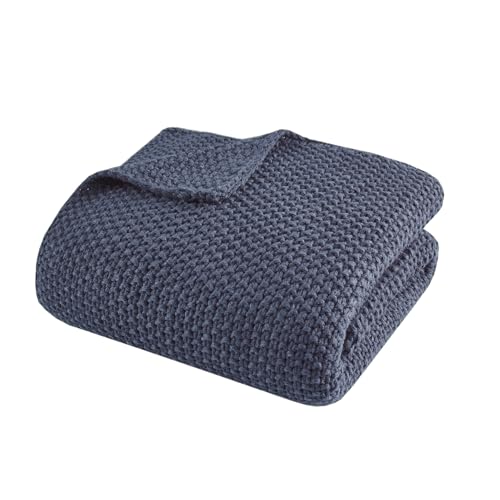 INK+IVY Bree Knit All Season Throw Blanket for Sofa, 50 x 60, Indigo | Ultra Soft, Acrylic, Lightweight, OEKO-TEX Certified - color: Indigo, size: Throw (50 in x 60 in)