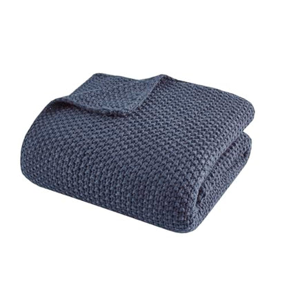INK+IVY Bree Knit All Season Throw Blanket for Sofa, 50 x 60, Indigo | Ultra Soft, Acrylic, Lightweight, OEKO-TEX Certified - color: Indigo, size: Throw (50 in x 60 in)