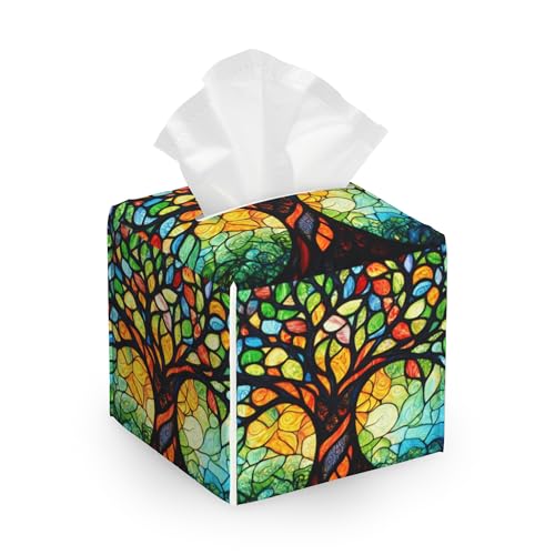 Tissue Box Cover,Abstract Tree of Life Leather Tissue Holder Organizer Portable Square Decorative Facial Paper Case for Home Office Bathroom Vanity Countertop - color: Abstract Tree of Life