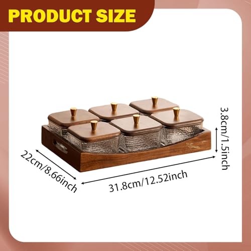 Divided Serving Tray with Lid, Made of Glass and Wood, Snack Bowl with Compartments for Fruit, Nuts, and Sweets. and Practical for Kitchen, of, 6 Compartments - size: 6 Compartments