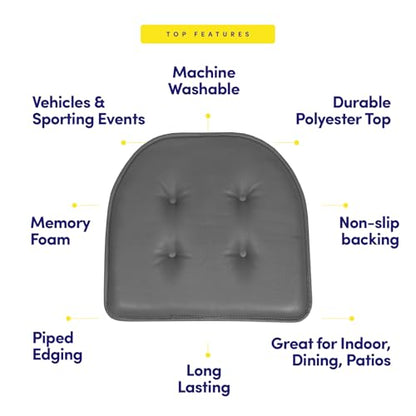 Sweet Home Collection Chair Cushion Memory Foam Pads Tufted Slip Non Skid Rubber Back U-Shaped 17" x 16" Seat Cover, 2 Count (Pack of 1), Faux Leather Gray - color: Faux Leather Gray, size: 2 Pack, style: Foam Pads