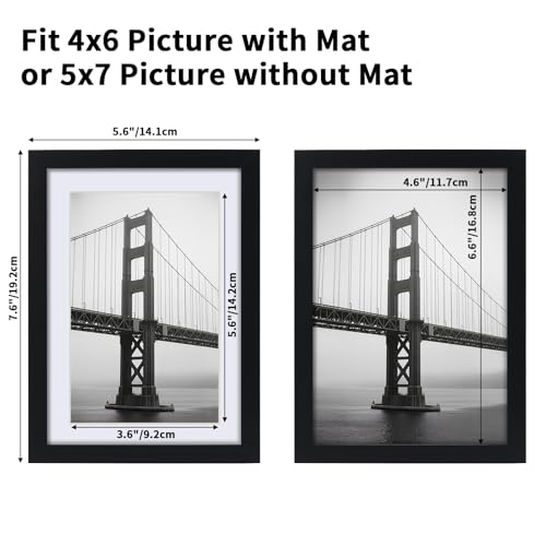 CRUGLA 5x7 Picture Frames Set of 11, Display Pictures 4x6 with Mat or 5 by 7 without Mat, Wall or Tabletop Display, Black - size: 5x7 Inch