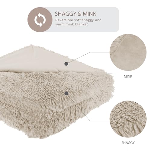Hyde Lane Fluffy Cute Throw Blankets for Couch Sofa, 2 Way Reversible Ultra Soft Long Faux Fur, Shaggy Cozy Fuzzy Blanket Beige/Khaki, 60x80 - color: Beige/Khaki, size: 60x80"