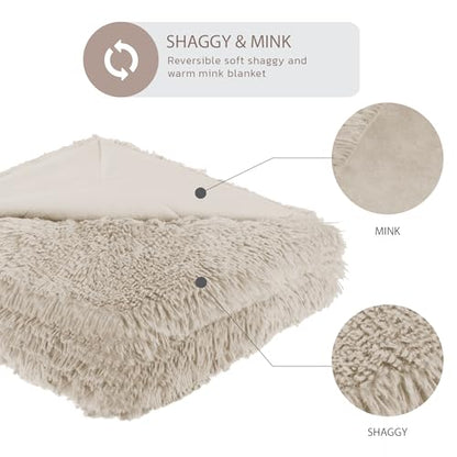 Hyde Lane Fluffy Cute Throw Blankets for Couch Sofa, 2 Way Reversible Ultra Soft Long Faux Fur, Shaggy Cozy Fuzzy Blanket Beige/Khaki, 60x80 - color: Beige/Khaki, size: 60x80"