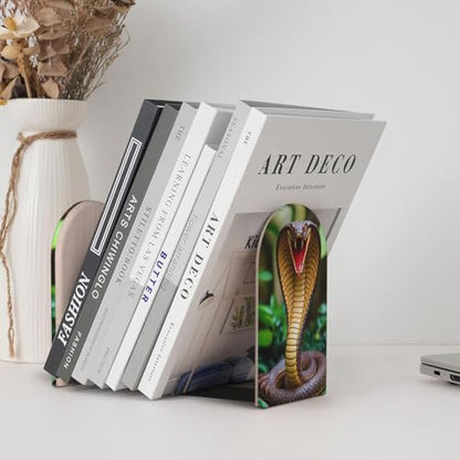 Cobra Snake for Wooden Bookends Set of 2, Heavy Duty Non-Slip Book Ends with Metal Base, Bookends for Shelves Desk Office Classroom Home