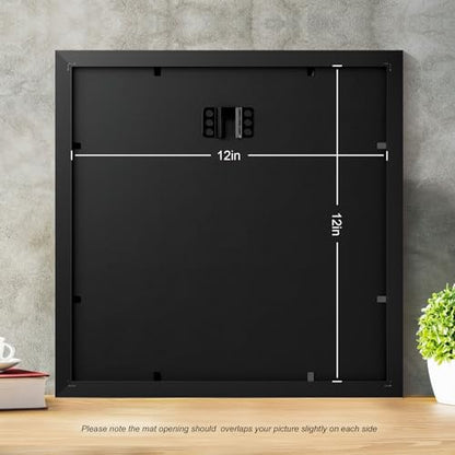 Yaetm 12x12 Square Picture Frame Matted to 5x5, Double Floating Ivory Mat, Black Photo Frame with Polished Tempered Glass for Wall Gallery, Home and Office, Wall Mounting, 3 Pack, Black