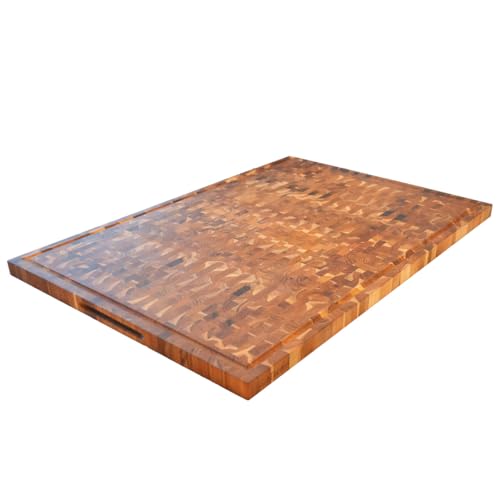 EcoDecors XL End Grain Teak Cutting Board 40x28, Reversible | XL teak cutting board made from FSC certified solid teak wood for chopping, carving, BBQ, and kitchen prep. - color: End Grain Teak, size: 40"L x 28"W