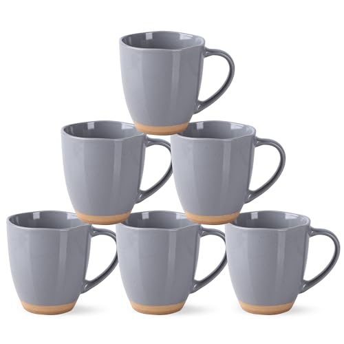 AmorArc 12oz Ceramic Coffee Mugs set of 6, Stylish Coffee Mugs with Rustic Terracotta Underside for Latte/Cappuccino/Milk/Cocoa, Dishwasher&Microwave Safe - color: Limestone, size: Set of 6