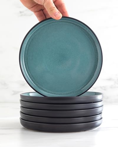 Stoneware Cereal Bowls Set of 4, 27 oz Scratch Resistant Ceramic Soup Bowl | Dishwasher & Microwave Safe Stoneware Bowls, Reactive Glaze Coating, Modern Kitchen Bowl Set, Dark / Petrol Blue - color: Petrol Blue, size: Set (4pcs)