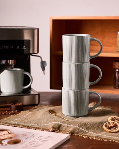 famiware Coffee Mug Set of 4, Star 12 oz Ceramic Mugs Cups Set with Handle | Stoneware Stackable Catering Cup for Coffee, Tea, Cappuccino, Latte, Microwave & Dishwasher Safe, Matte Grey - color: Star-Matte Grey, size: 4 Count (Pack of 1)