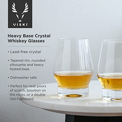 Viski Whiskey Glasses with Heavy Footed Base - Crystal Tumblers for Scotch, Bourbon, Cocktails - 18.5 Oz Set of 2 - style: Heavy Footed Whiskey Glasses