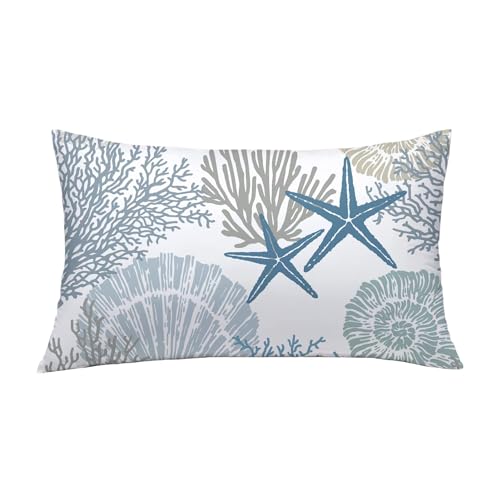 Coastal Lumbar Pillow Covers Set of 2, 12x20, Blue | Soft Velvet Touch, Beach Nautical Starfish Ocean Themed, Decorative Pillow Cases for Bedroom Living Room Sofa - size: 20" x 12" (Pack of 2)